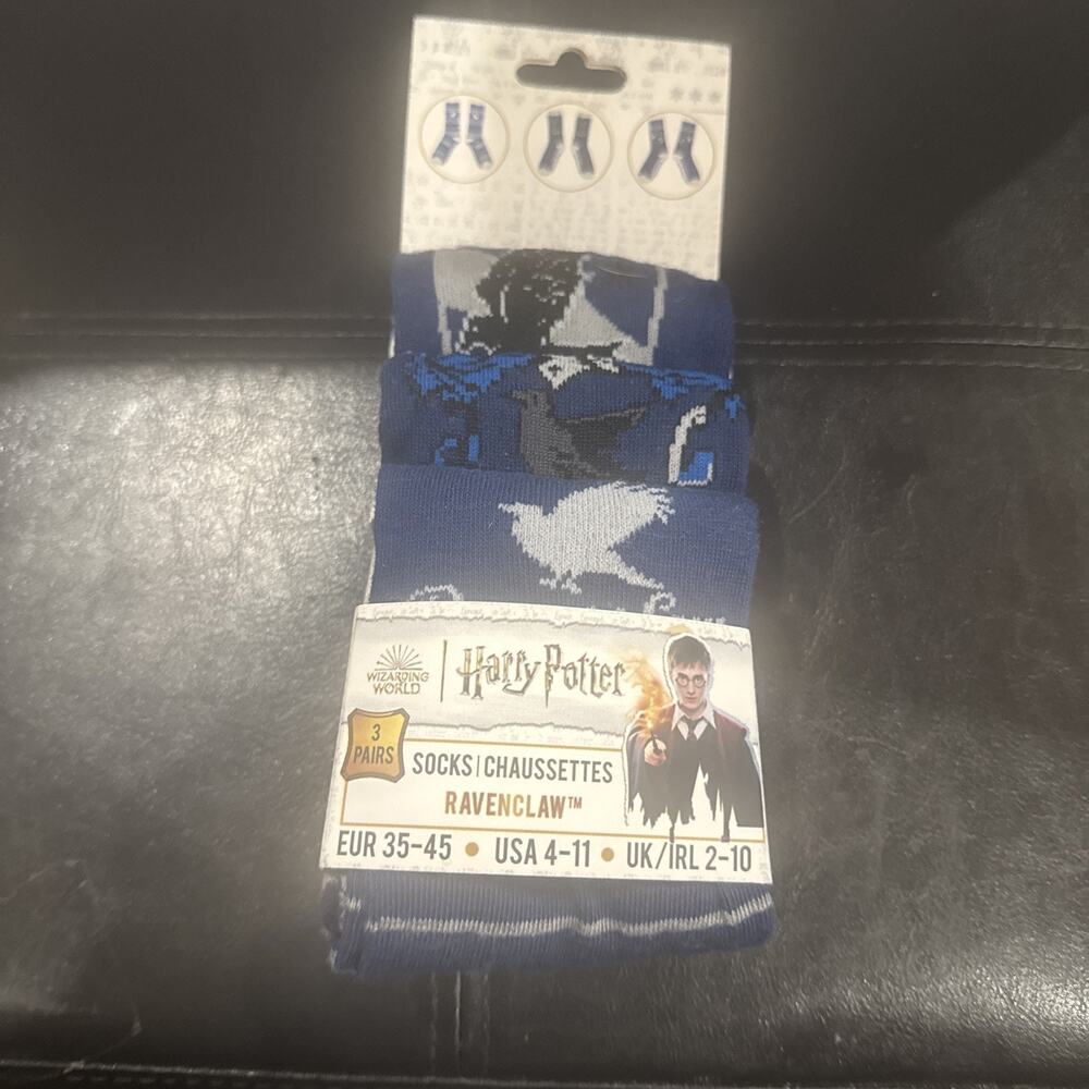 Harry Potter Ravenclaw 3 Pair Socks Wizarding World Blue New NWT Size
